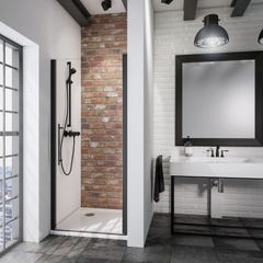 Schulte porte de douche pivotante, 90 x 192 cm, profilé noir, verre 5 mm transparent anticalcaire, style atelier industriel