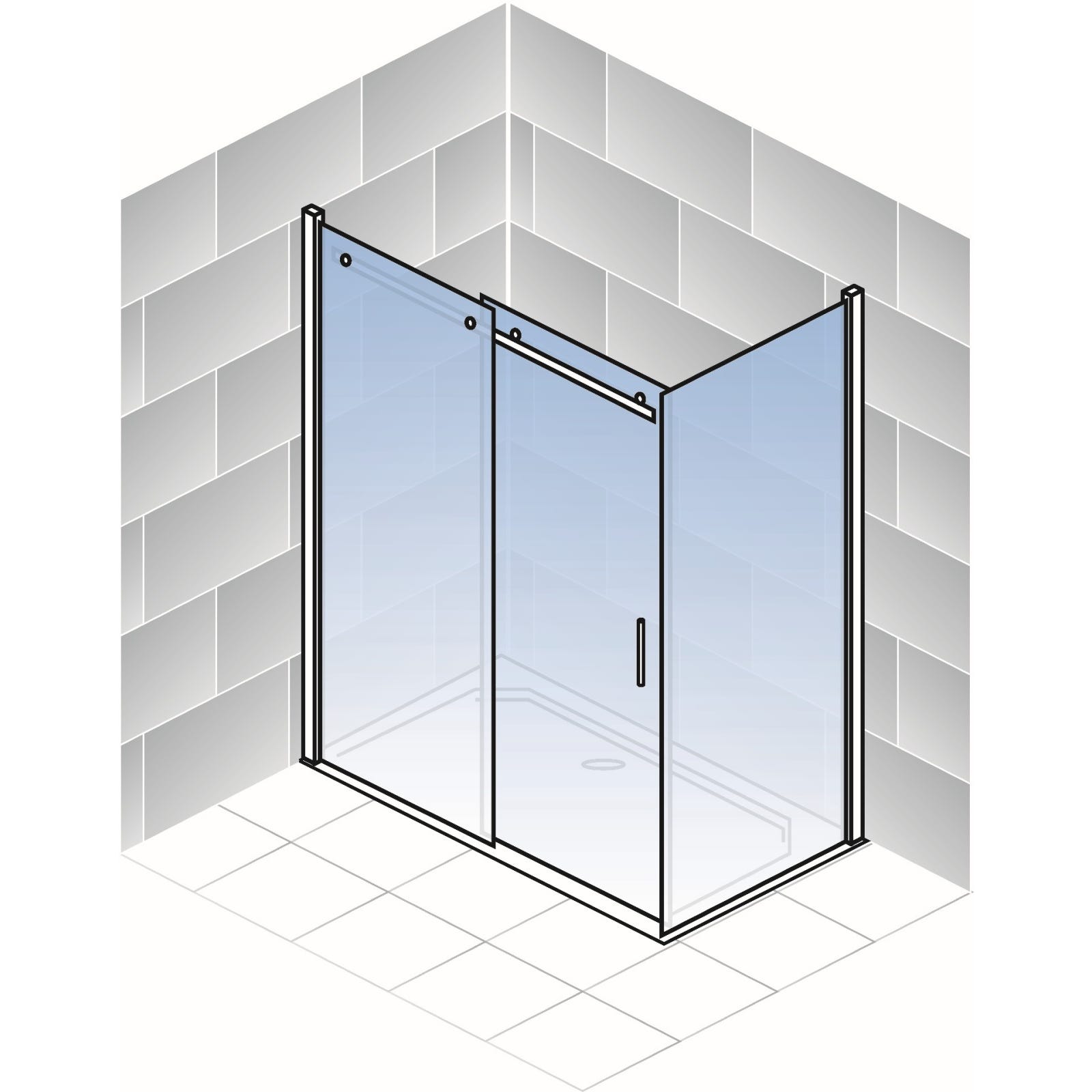Schulte porte de douche coulissante 2 éléments, avec paroi latérale, 120 x 90 x 200 cm, verre 5 mm, transparent, profilé noir 6