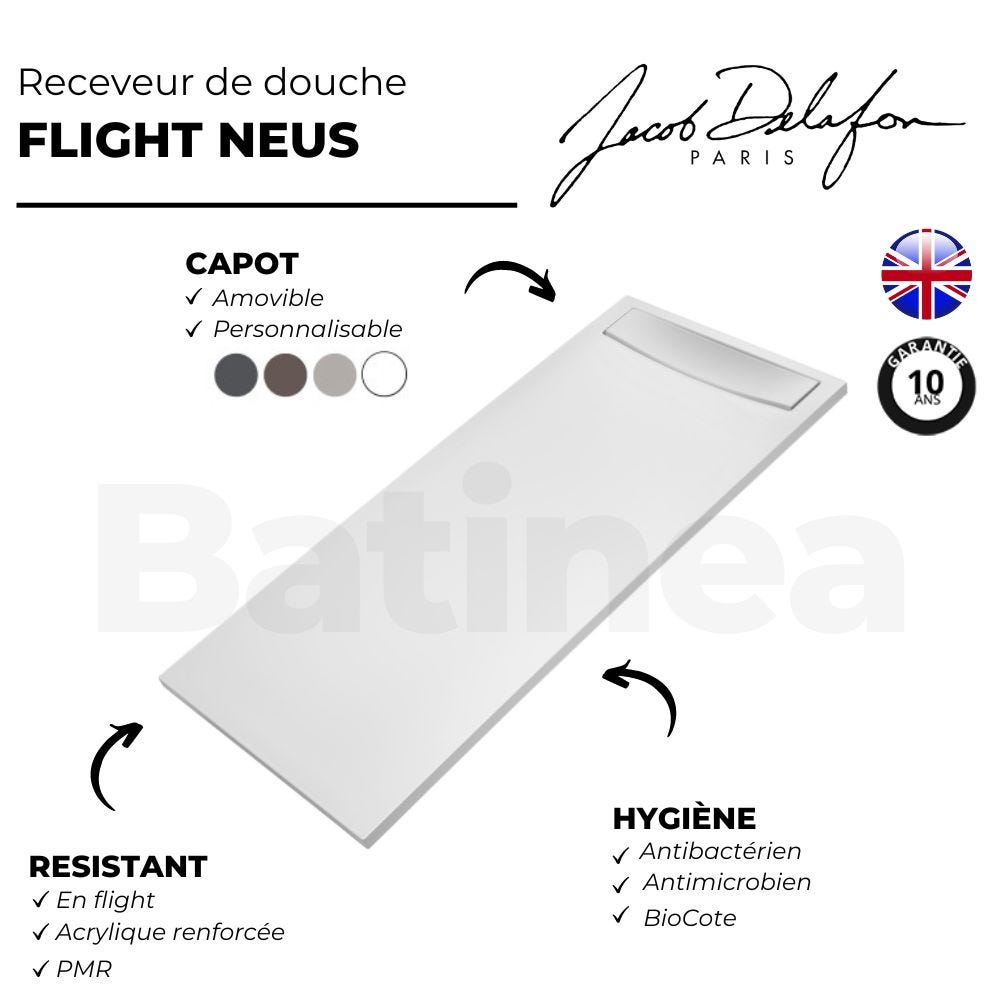 Receveur 120 x 100 Jacob Delafon Flight Neus acrylique rectangle blanc 3