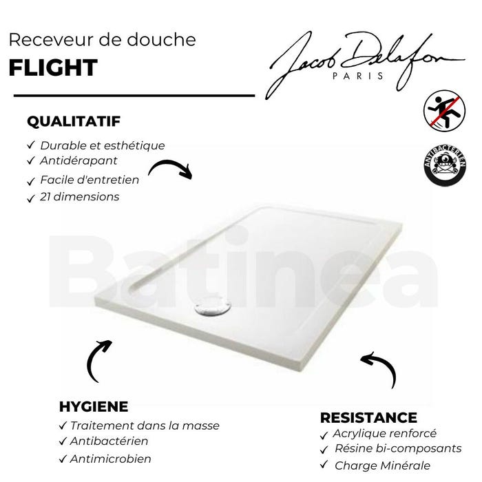 Receveur de douche JACOB DELAFON Flight rectangle extra plat antidérapant | 100 x 80 cm 3