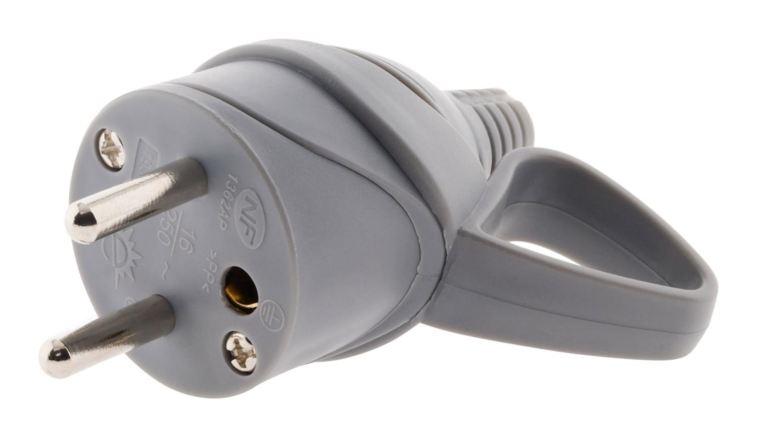 Fiche mâle anneau + ergot -16A 2P+T - Gris - Zenitech