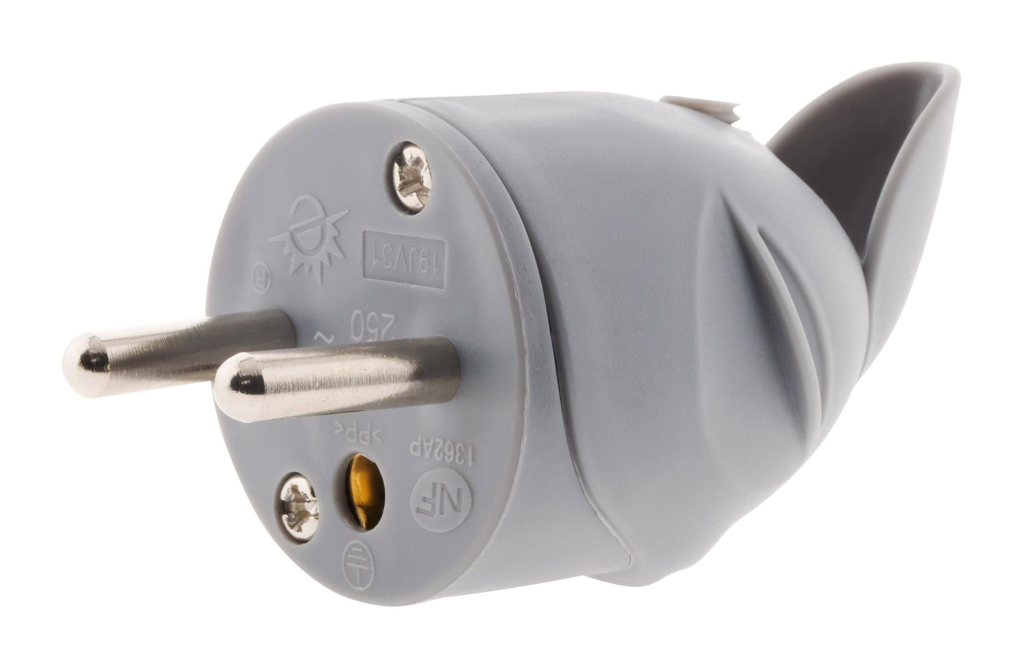 Fiche mâle coudée 16A 2P+T Gris - Zenitech