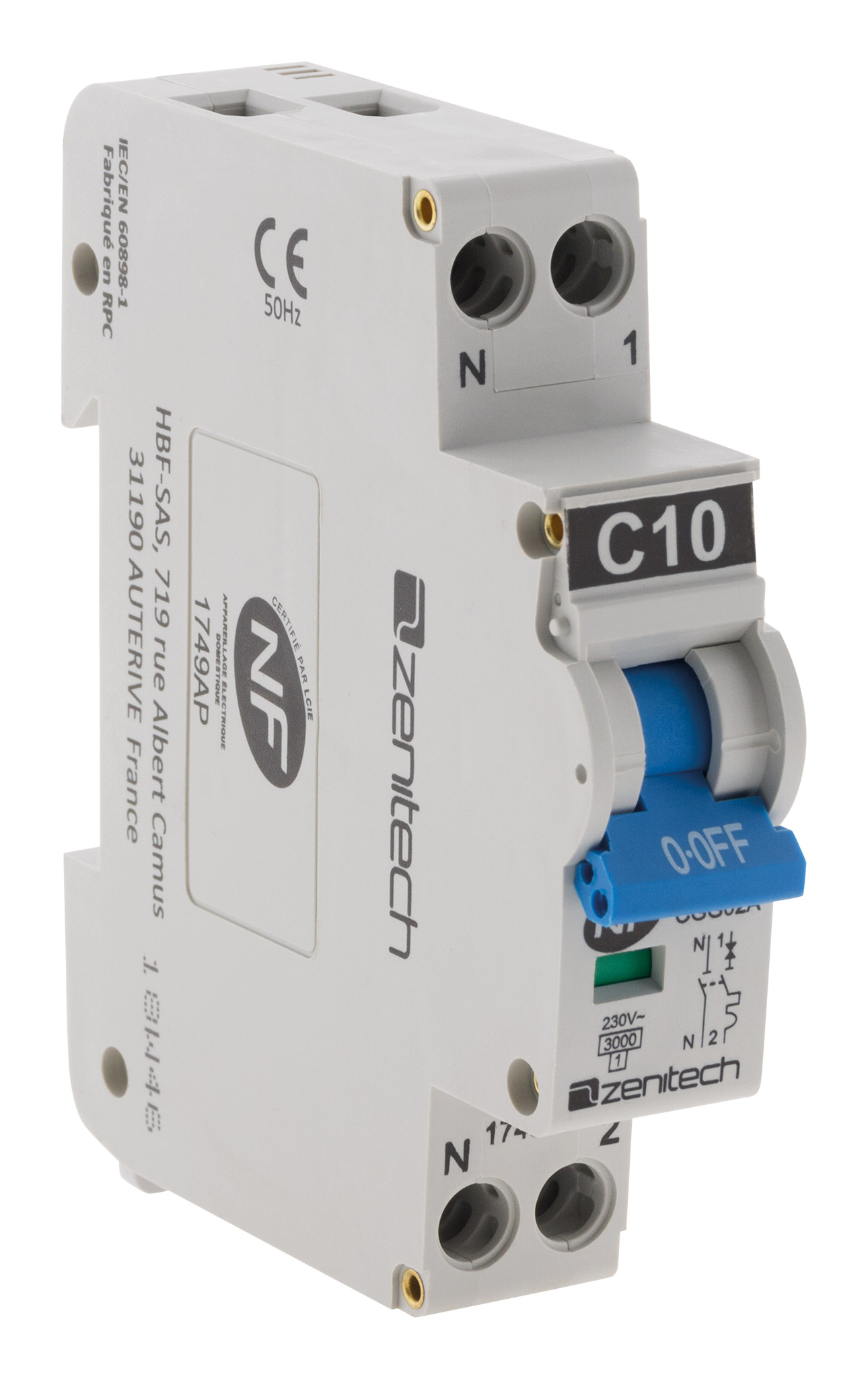 Disjoncteur PH/N - 10A NF - Zenitech