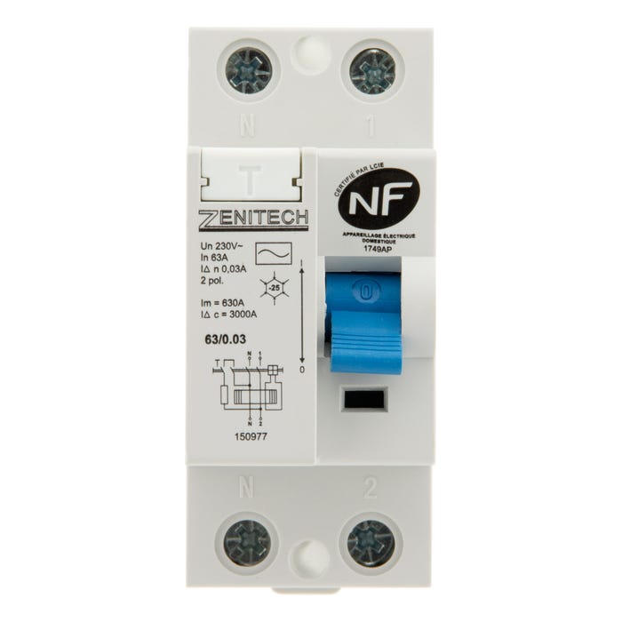 Interrupteur différentiel 63/2 30mA Type AC NF - Zenitech 1