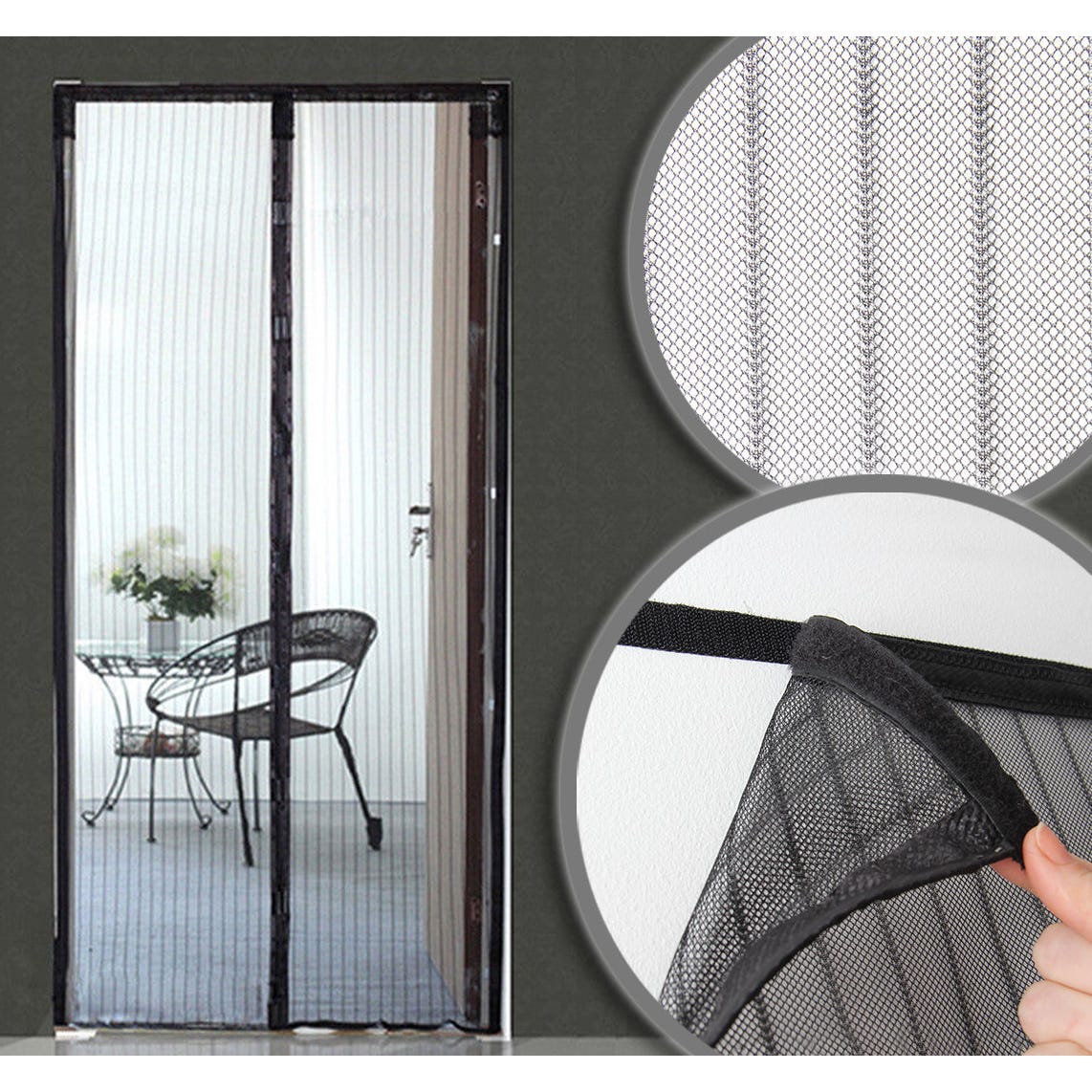 Rideau moustiquaire aimanté pour Porte - L 100 x H 215 cm - Noir 0