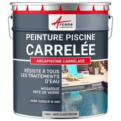 Peinture Piscine Carrelage Polyuréthane - 20 kg (jusqu'à 65m² en 2 couches) - Gris Clair Piscine - RAL 7035 - ARCANE INDUSTRIES