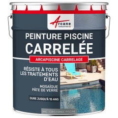 Peinture Piscine Carrelage Polyuréthane - 5 kg (jusqu'à 15m² pour 2 couches) - Gris Foncé Piscine - RAL 7001 - ARCANE INDUSTRIES