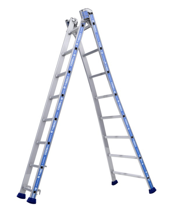 Tubesca - Echelle transformable 2 plans 2x8 échelons Ht d'accès maxi 4,94m - Platinium Tubesca Comabi