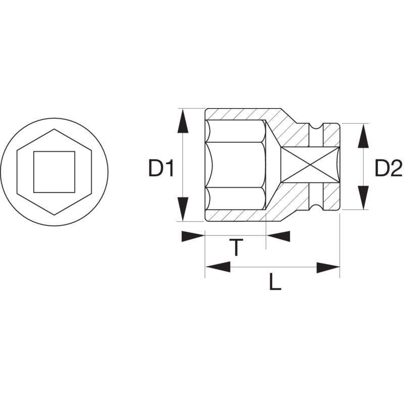 Douilles carré conducteur 1/2'' avec profil hexagonal métrique et finition très polie 26 mm 7800SM-26 Bahco 1