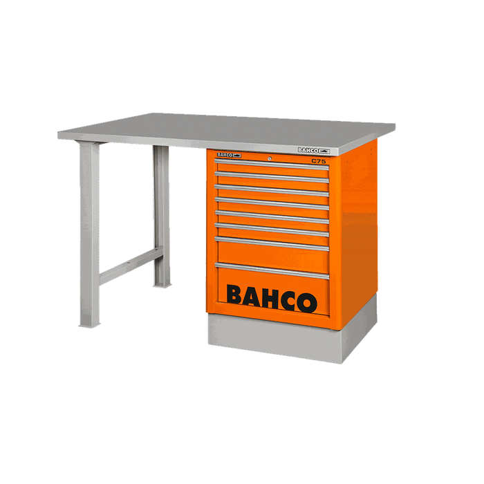 Etabli d'atelier en acier inoxydable 150 cm 8 tiroirs orange avec 2 pieds 1495K8CWB15TS Bahco 0