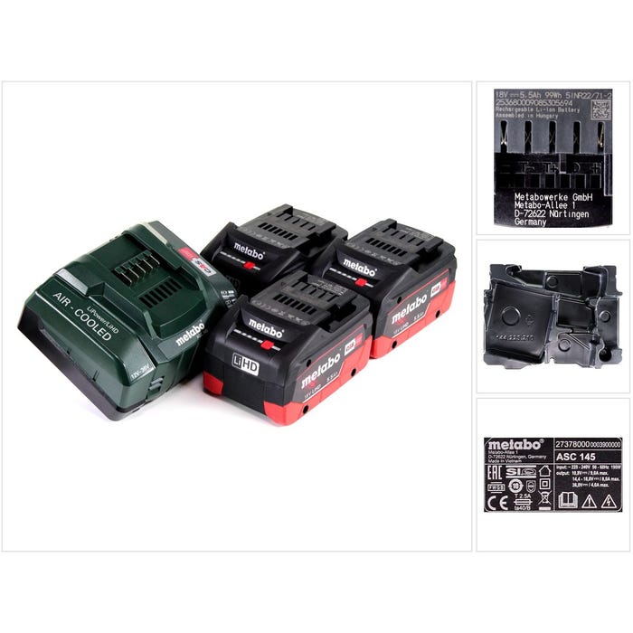 Set de 3 batteries 5,5Ah LiHD avec chargeur Metabo 4