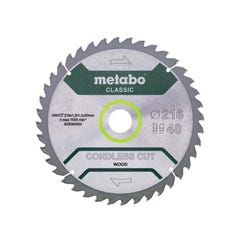 Lame de scie circulaire METABO Classic 'Cordless Cut Wood' 628065000 - HW/CT - 216x30mm - 40WZ - 5°