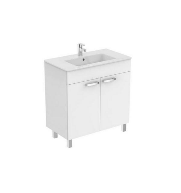 Porcher - Ensemble Ulysse Meuble Sur Pied Laqué Blanc Brillant 80cm Lavabo-plan 2 Portes