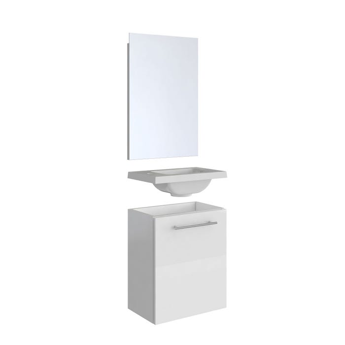 Ensemble meuble lave-mains avec miroir BELEM PACK - blanc brillant - L40 x H51 x P25 cm 4