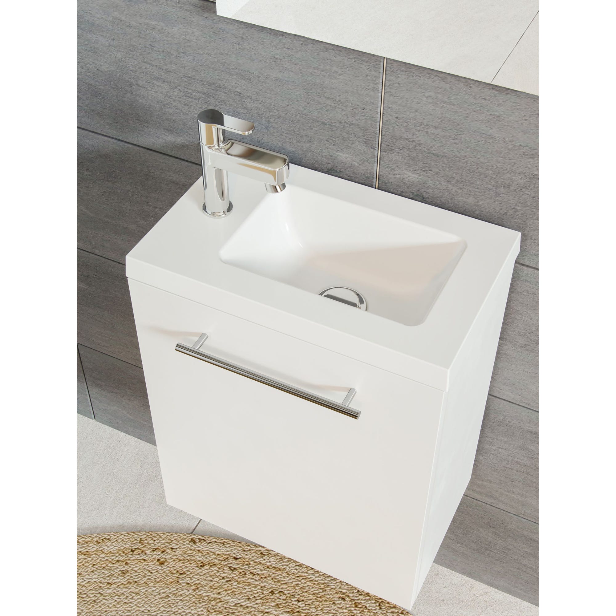 Ensemble meuble lave-mains avec miroir BELEM PACK - blanc brillant - L40 x H51 x P25 cm 2
