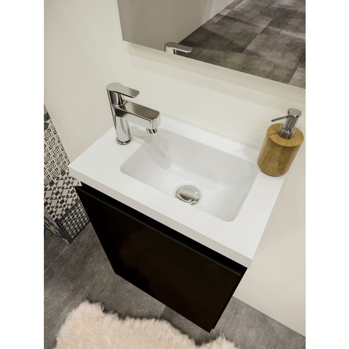 Ensemble meuble lave-mains avec miroir PORTO PACK- noir brillant - L40 x H51 x P25 cm 3