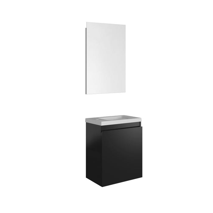 Ensemble meuble lave-mains avec miroir PORTO PACK- noir brillant - L40 x H51 x P25 cm 0