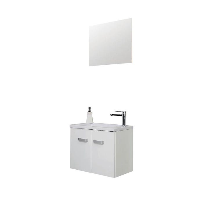 Ondée - Meuble lave-mains à suspendre 50 cm brillant blanc deux portes simple vasque et miroir assorti - ÉPICE Ayor 0