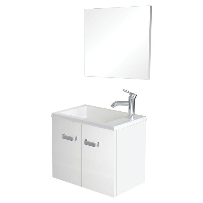 Ondée - Meuble lave-mains à suspendre 50 cm brillant blanc deux portes simple vasque et miroir assorti - ÉPICE Ayor 5