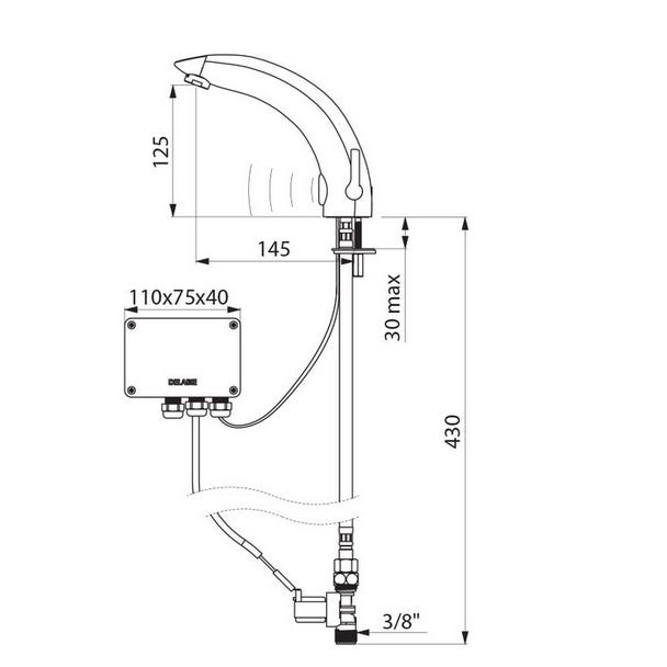 Delabie - Mitigeur de lavabo électronique TEMPOMATIC MIX 2 M3/8" secteur 230/12V + transfo 1