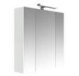 Armoire de salle de bain 70 cm avec éclairage LED et bloc prise JUNO 3 portes miroir triptyque blanc brillant