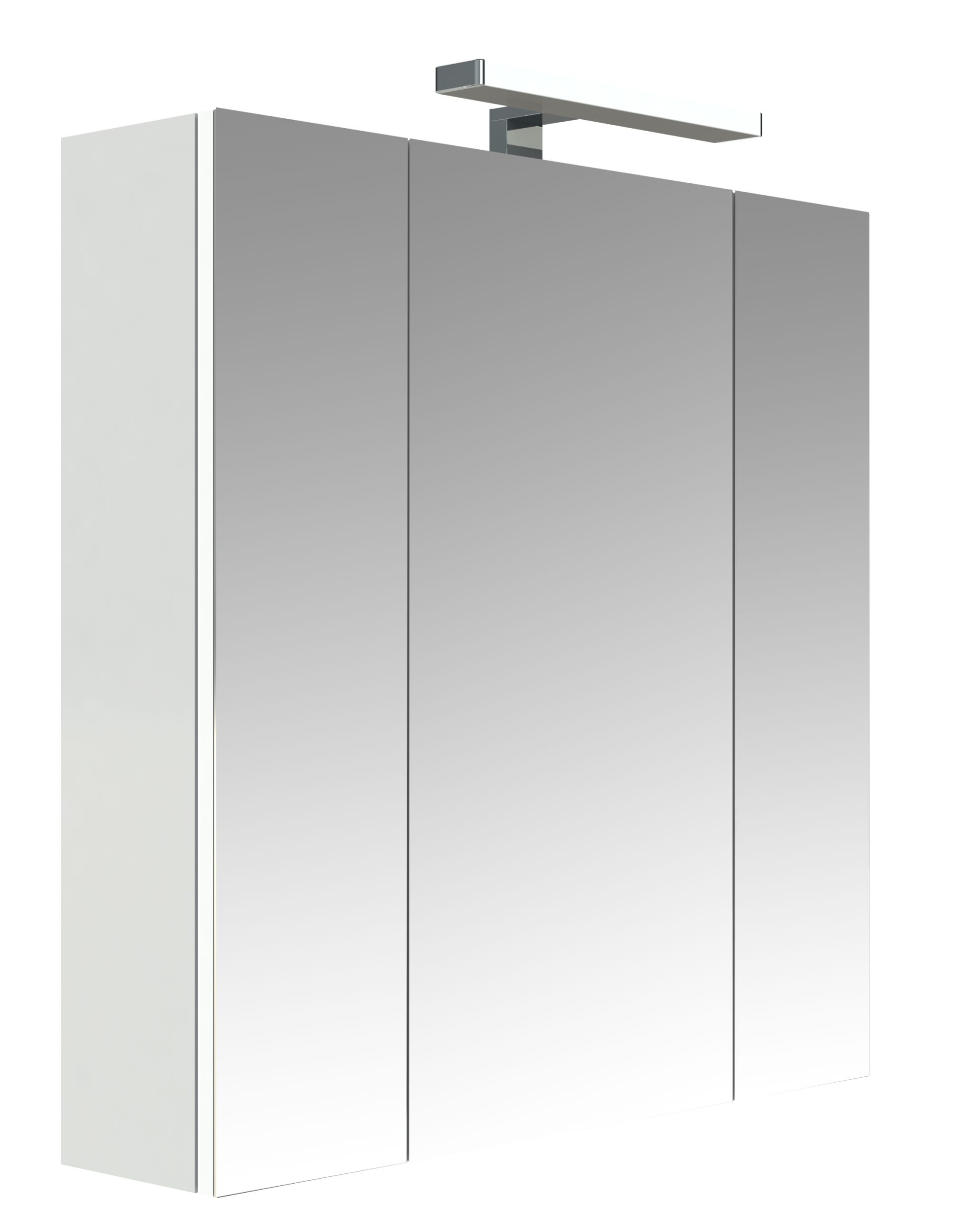 Armoire de salle de bain 70 cm avec éclairage LED et bloc prise JUNO 3 portes miroir triptyque blanc brillant