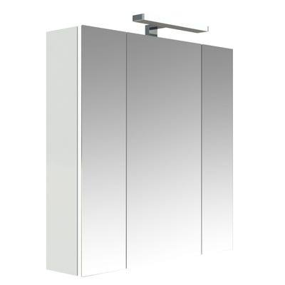 Armoire de salle de bain 70 cm avec éclairage LED et bloc prise JUNO 3 portes miroir triptyque blanc brillant