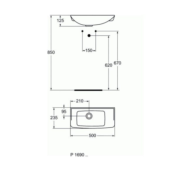 Ideal Standard - Lave-mains Ulysse 50 x 23,5 cm sans trop plein Blanc - P169001 Ideal standard 1