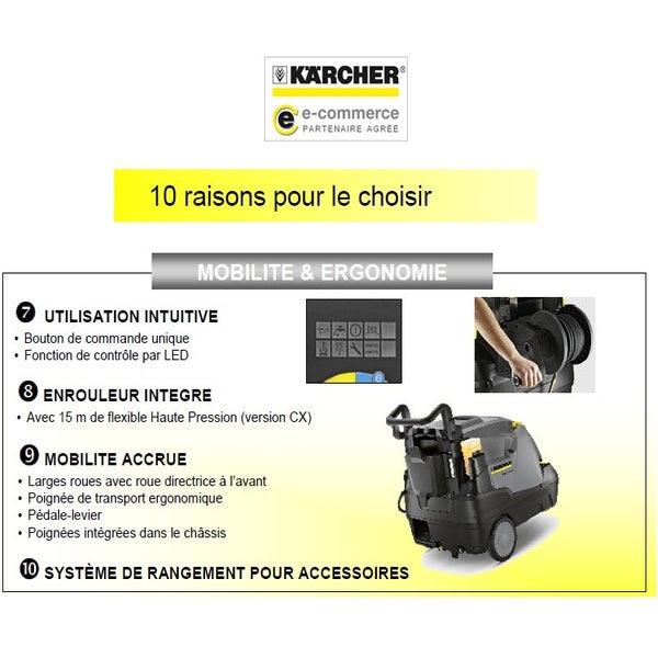 Nettoyeur haute pression à eau chaude 6kW 180bar débit 800L/h HDS 8/18-4 C  Karcher