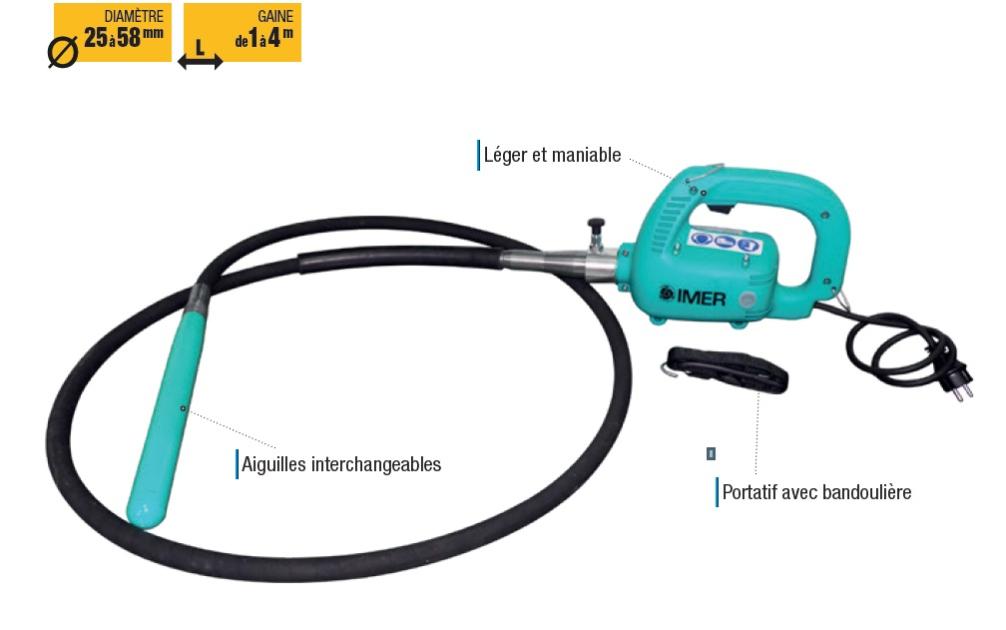 Vibreur à béton (moteur+aiguille) Ø58mm, flexible 4m EVPI58/4 Imer