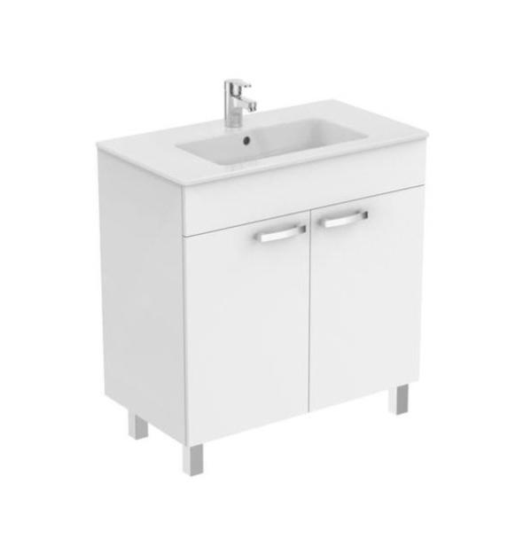 Porcher - Ensemble lavabo et meuble sur pied Ulysse blanc brillant 2 portes 71 x 45 x 85,5 cm