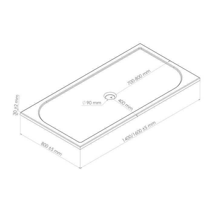 Ondée - Receveur de douche rectangulaire 80 x 160 cm en béton de synthèse extra-plat coloris blanc - HESTIA Ayor 1