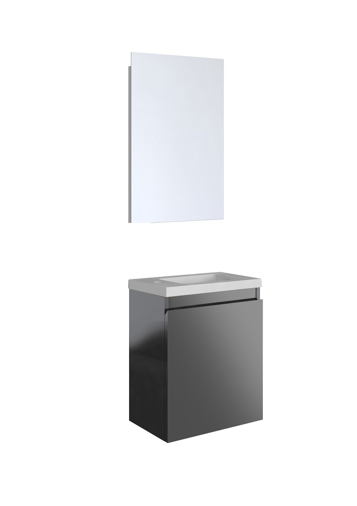 Ensemble meuble lave-mains avec miroir PORTO PACK - gris foncé brillant - L40 x H51 x P25 cm