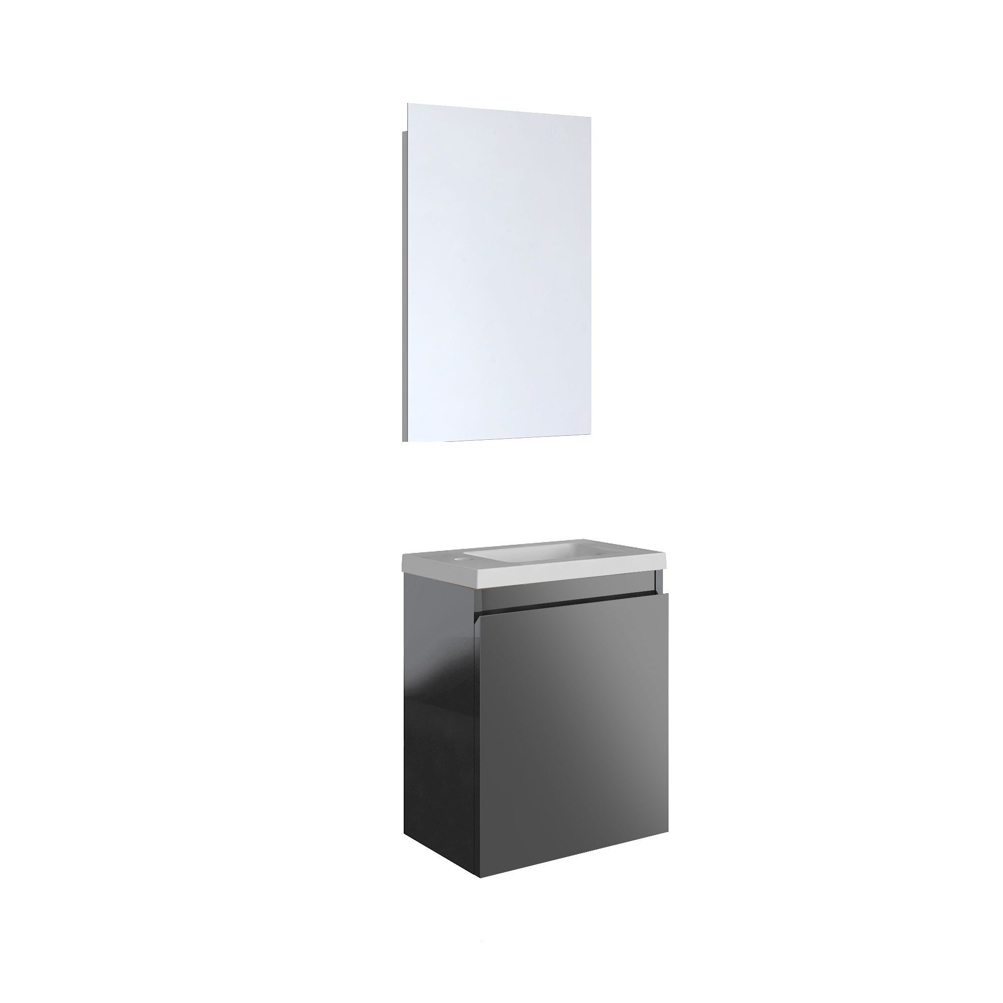 Ensemble meuble lave-mains avec miroir PORTO PACK - gris foncé brillant - L40 x H51 x P25 cm 0
