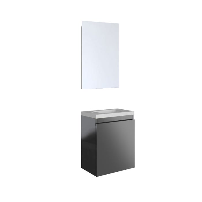 Ensemble meuble lave-mains avec miroir PORTO PACK - gris foncé brillant - L40 x H51 x P25 cm 0