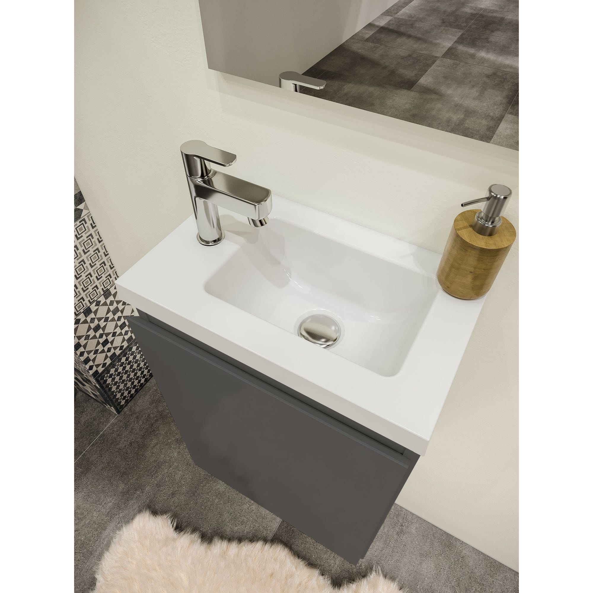 Ensemble meuble lave-mains avec miroir PORTO PACK - gris foncé brillant - L40 x H51 x P25 cm 3