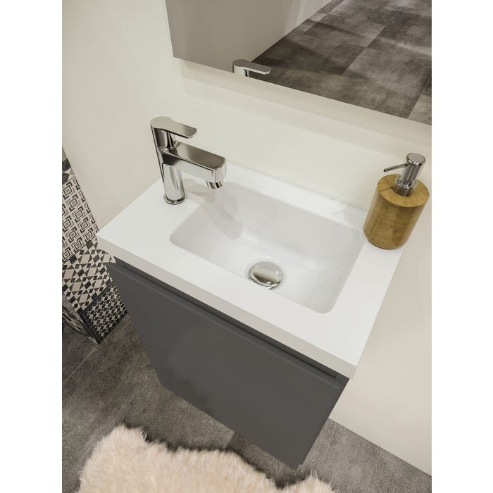 Ensemble meuble lave-mains avec miroir PORTO PACK - gris foncé brillant - L40 x H51 x P25 cm 3