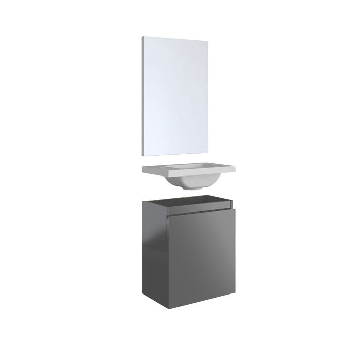 Ensemble meuble lave-mains avec miroir PORTO PACK - gris foncé brillant - L40 x H51 x P25 cm 4