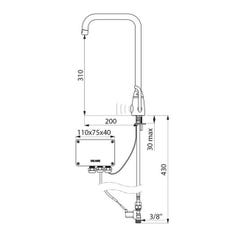 Mitigeur de lavabo électronique TEMPOMATIC MIX PRO secteur avec transfo 230/12 V bec orientable Delabie 2