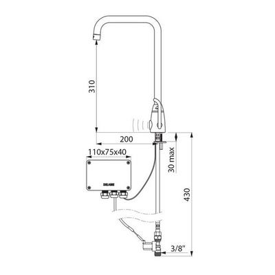 Mitigeur de lavabo électronique TEMPOMATIC MIX PRO secteur avec transfo 230/12 V bec orientable Delabie 2