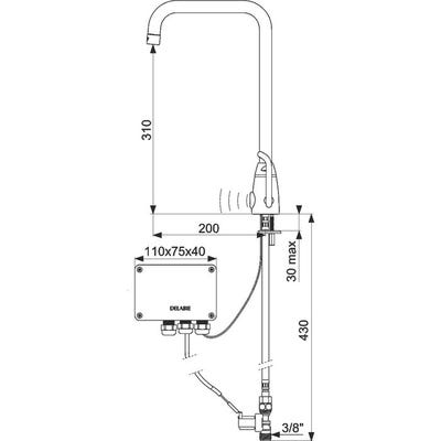 Mitigeur de lavabo électronique TEMPOMATIC MIX PRO secteur avec transfo 230/12 V bec orientable Delabie 1