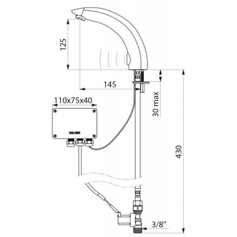 Robinet électronique TEMPOMATIC 2 lavabo M3/8 robinet sur secteur 230/12V + transfo Delabie 2