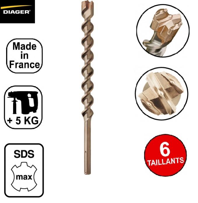 Foret Sds Max Ultimat 6 taillants (matériaux durs) Diam28x L690 166D28L0690 Diager