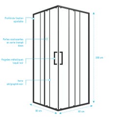 porte de douche carrée coulissante - verre sérigraphié noir 90x90 2