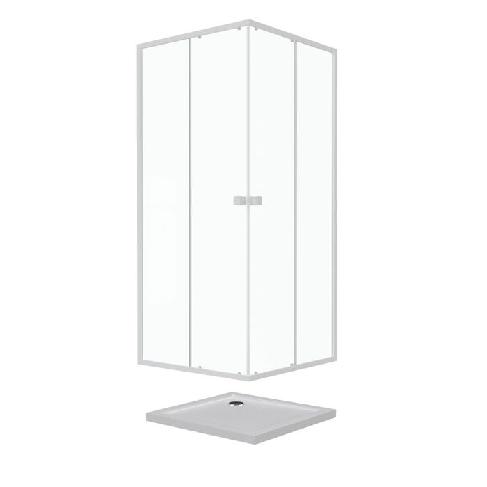 Pack porte de douche coulissante blanc de 78 à 90x185cm + receveur 80x80 - WHITY SLIDE 2