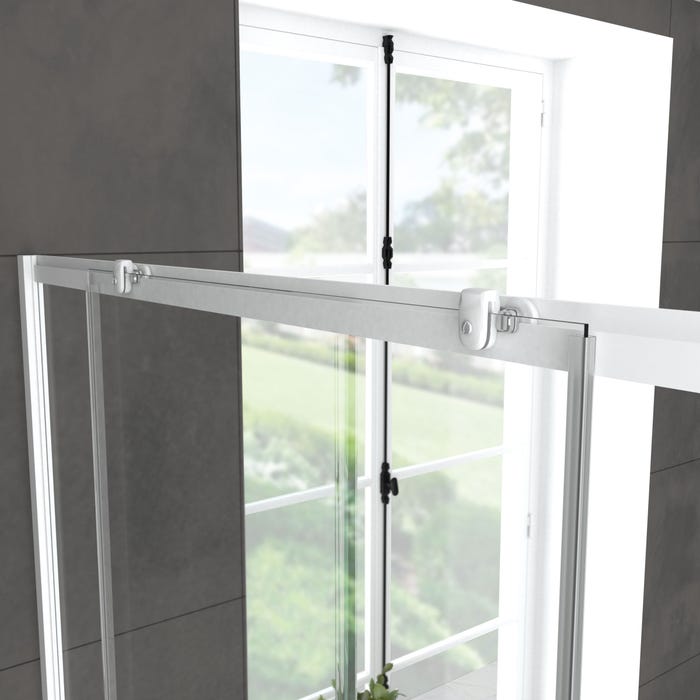 Pack porte de douche Coulissante blanc 140x185cm + retour 90 verre transparent 5mm - WHITY slide 1