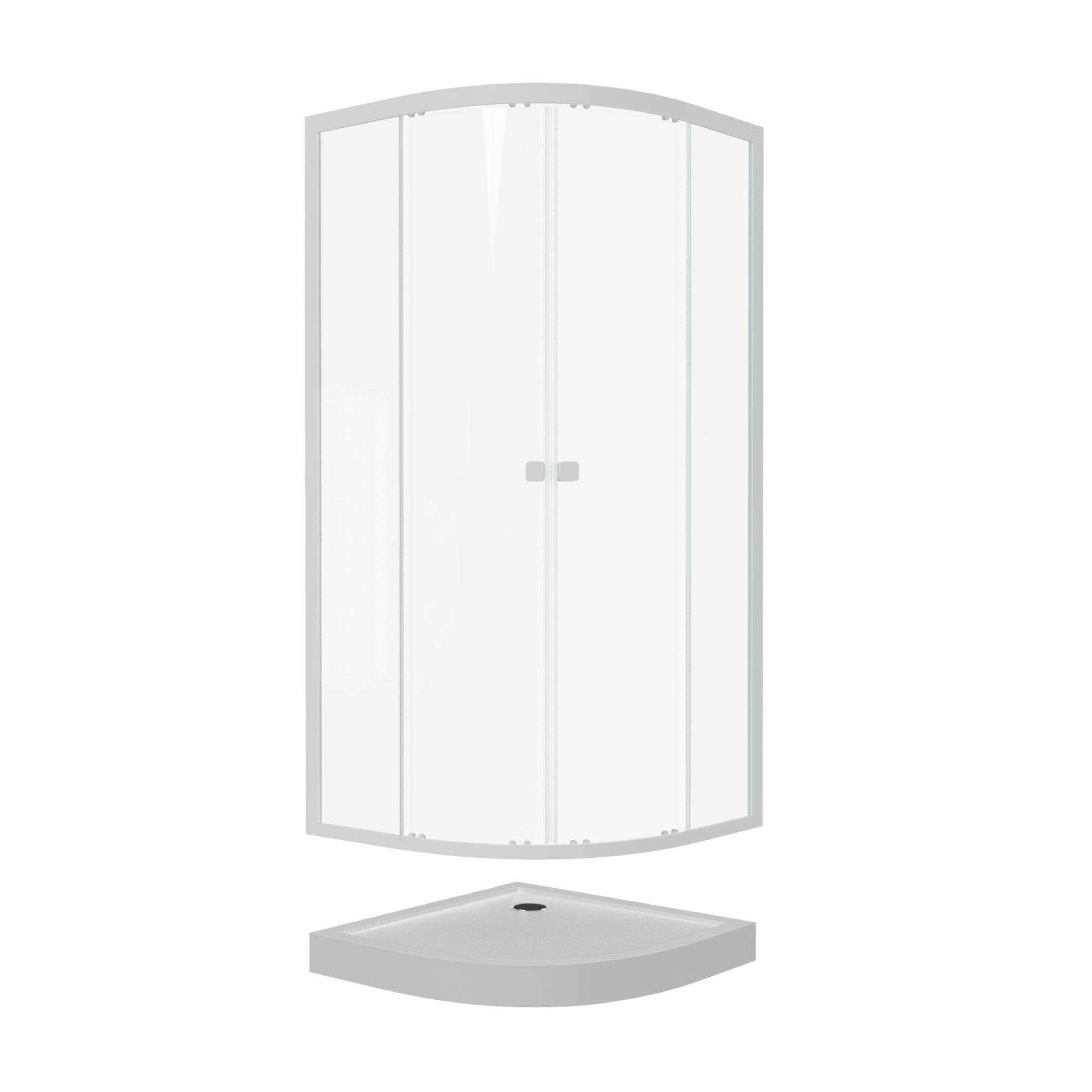 Pack porte de douche coulissante blanc de 89 à 90x190 cm + receveur - WHITY ROUND SLIDE 2