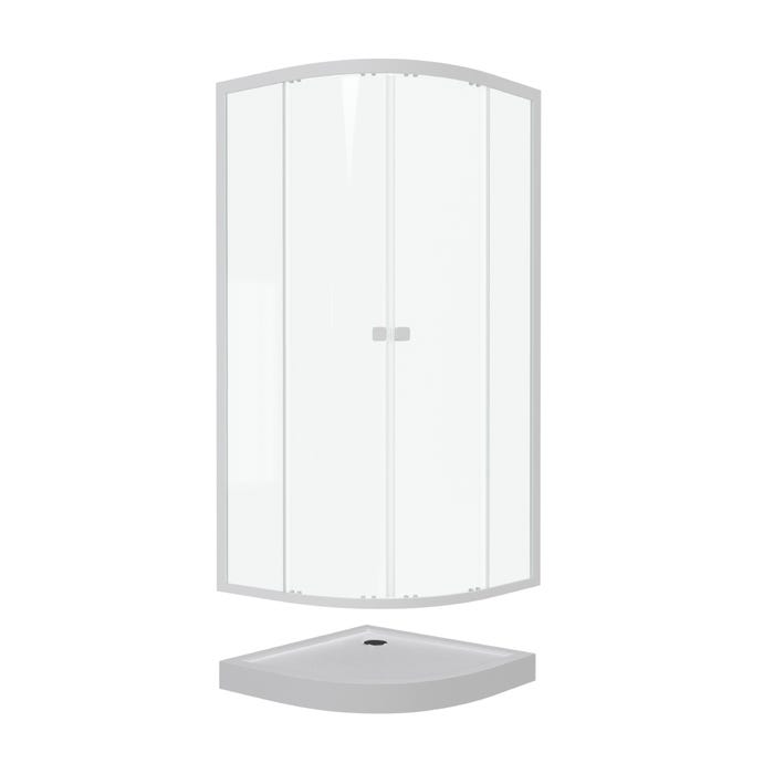 Pack porte de douche coulissante blanc de 89 à 90x190 cm + receveur - WHITY ROUND SLIDE 2