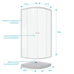 Pack porte de douche coulissante blanc de 89 à 90x190 cm + receveur - WHITY ROUND SLIDE 3