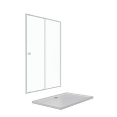 Pack porte de douche coulissante blanc 140x190cm + receveur 80x140 - WHITY SLIDE 2